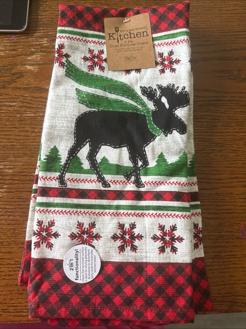 Set of 2 WOODLAND MOOSE & BEAR Terry Kitchen Towels by Kay Dee Designs
